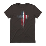 American USA Flag Christian Cross T-Shirt in Dark Chocolate - back view