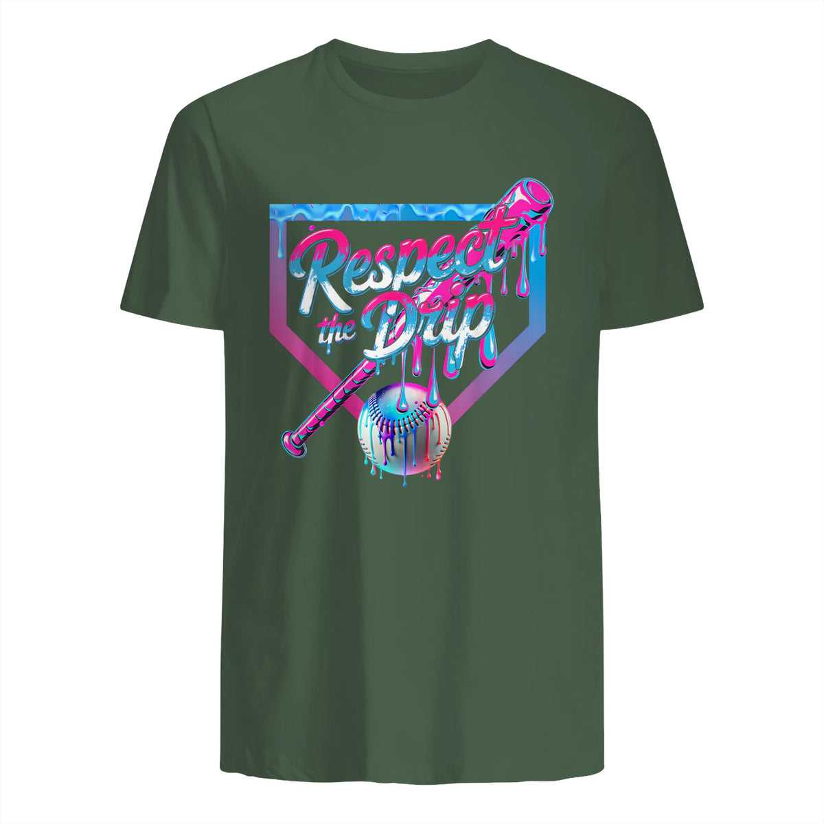 Baseball Drip for Boys Ice Cream Drip Youth Boys Baseball T-Shirt in Military Green - back view