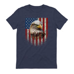 American Flag Bald Eagle Patriotic Red White Blue T-Shirt in Heather Navy - back view
