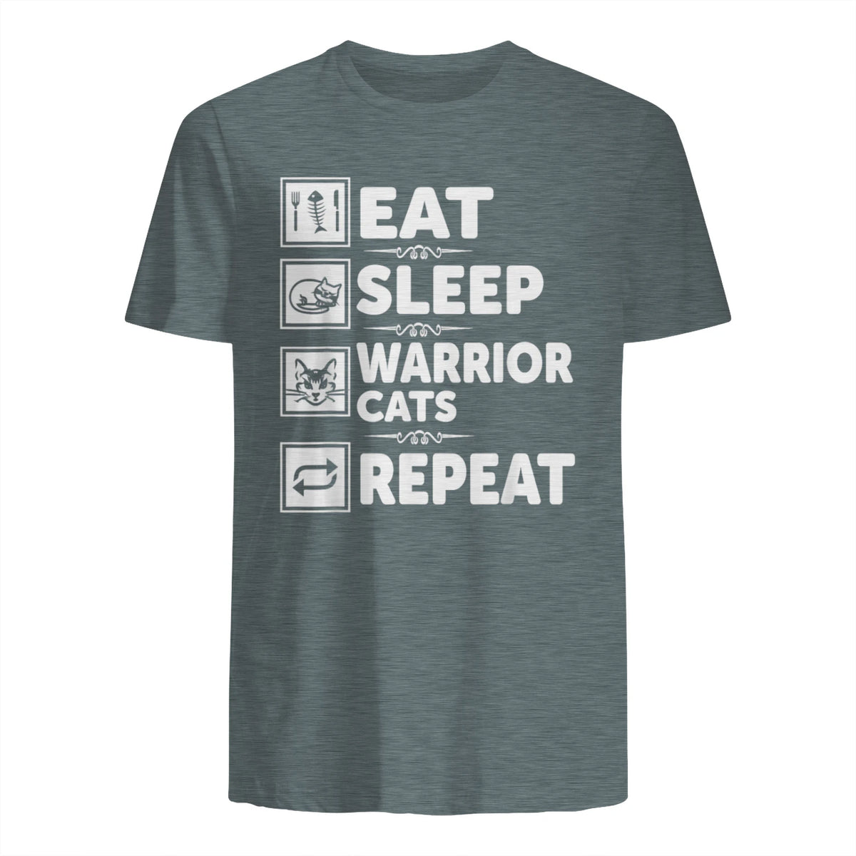 Cat & Cats Lover - Eat Sleep Warrior Cat Repeat - Cat T-Shirt in Dark Heather - back view