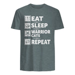 Cat & Cats Lover - Eat Sleep Warrior Cat Repeat - Cat T-Shirt in Dark Heather - back view