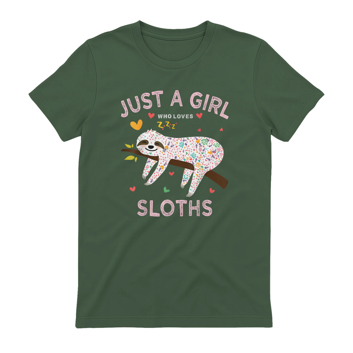 Funny Just a Girl Who Loves Sloths T-Shirt Sloths Lover Gift in Military Green - back view