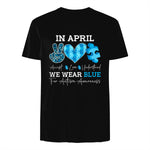 In April We Wear Blue Autism Awareness T-Shirt in Black - back view