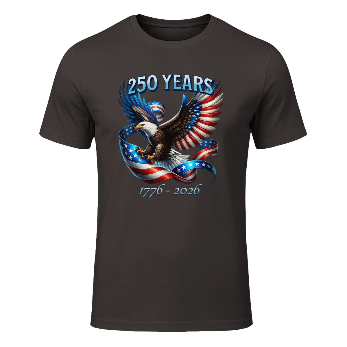 Patriotic Eagle and Flag Anniversary T-Shirt in Dark Chocolate - front view