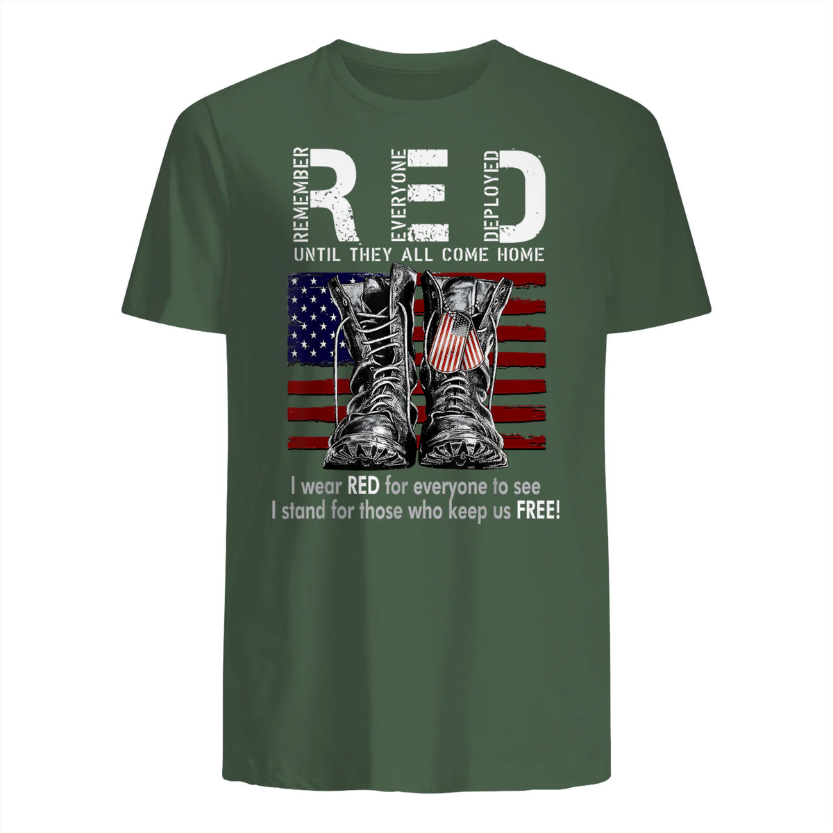 On Friday We Wear Red Military R.E.D Friday Military Remember Everyone Deployed Unisex-Adults US Flag T-Shirt Black Smal in Military Green - back view