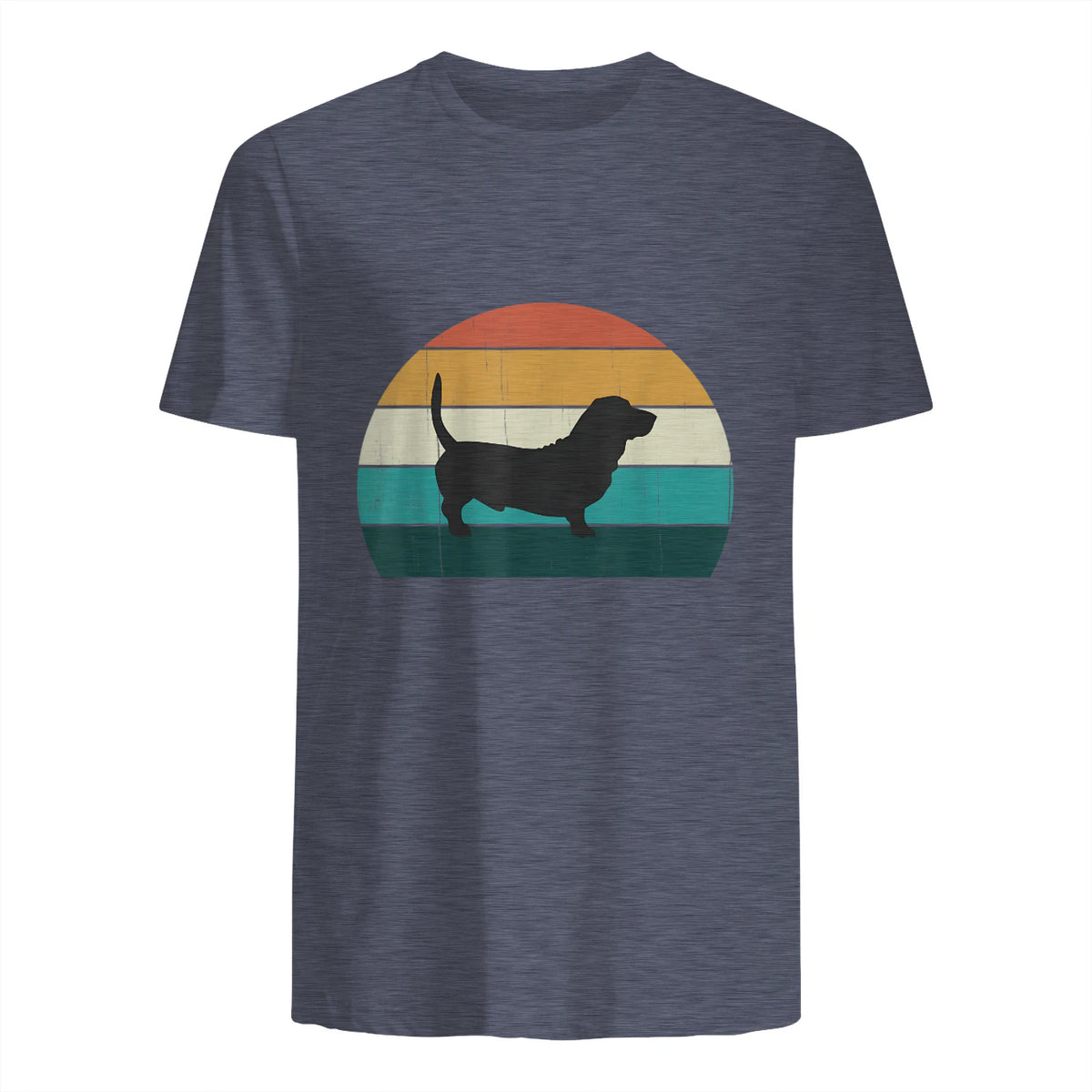 Basset Hound rétro Amant Vintage Sunset Dog & Puppy in Heather Navy - back view
