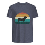 Basset Hound rétro Amant Vintage Sunset Dog & Puppy in Heather Navy - back view