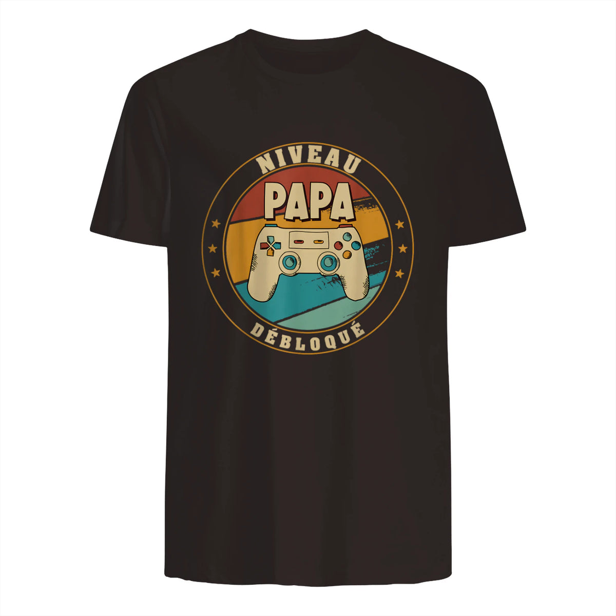 Nouveau Papa Parents Humour Gamer Nouvelle Naissance Annonce T-Shirt in Dark Chocolate - back view