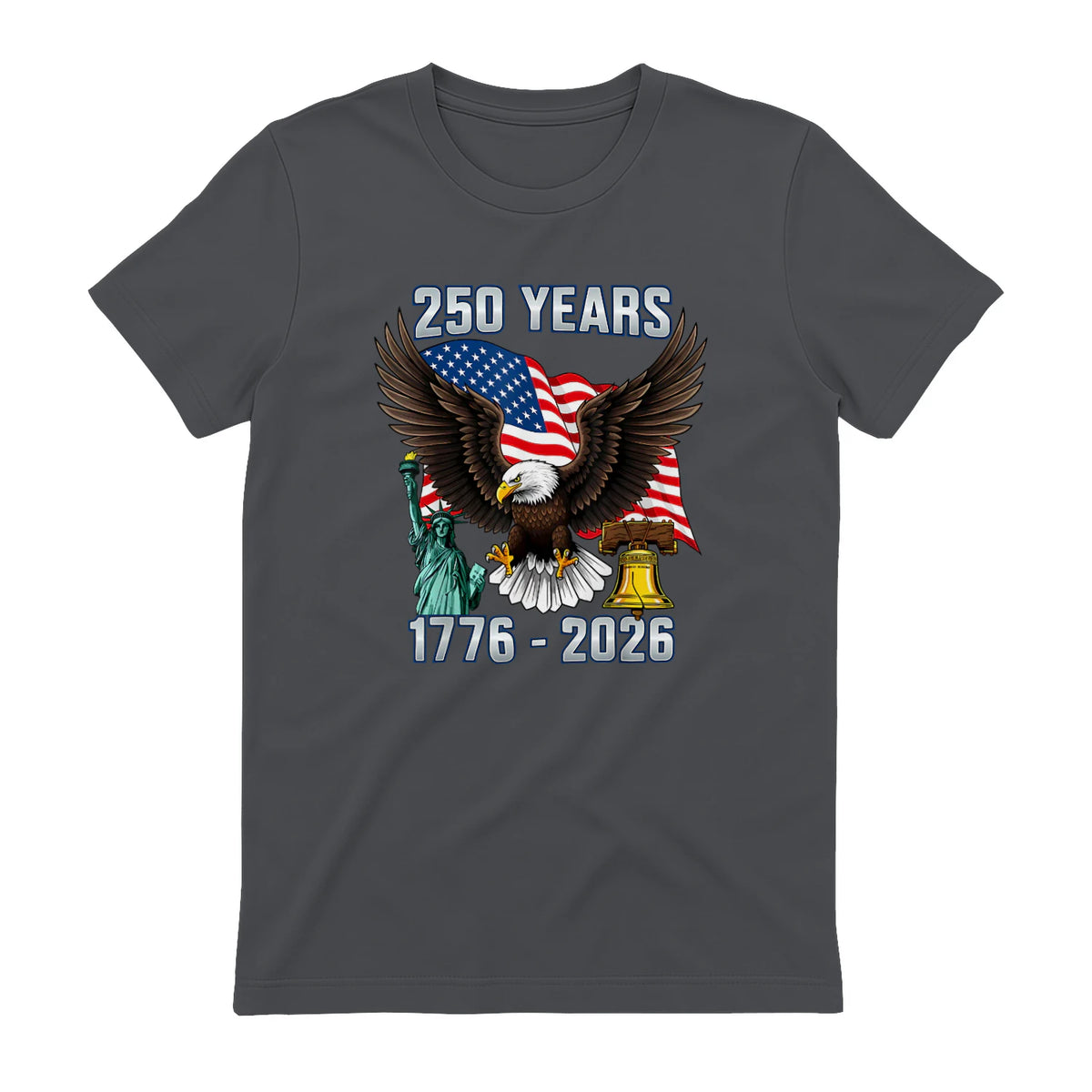 American Flag Fourth of July Anniversary T-Shirt in Charcoal - back view