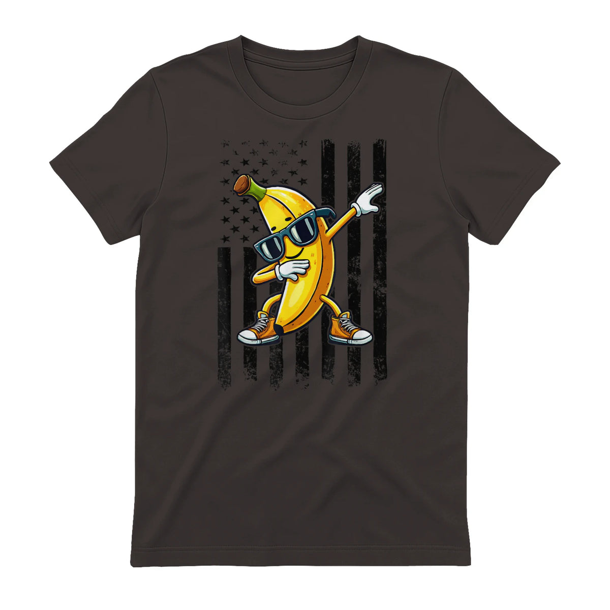 Dabbing Banana Retro American Flag Banana Lover Boys Kids T-Shirt in Dark Chocolate - back view