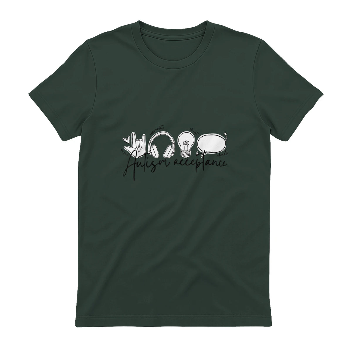 Autism Awareness Acceptance Shirt Support Mom Women Kid in Forest Green - back view