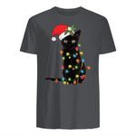 Santa Black Cat Tangled Up In Christmas Tree Lights Holiday in Charcoal - back view
