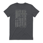 (Art) American Flag Christian Faith Cross Patriotic T-Shirt in Charcoal - back view
