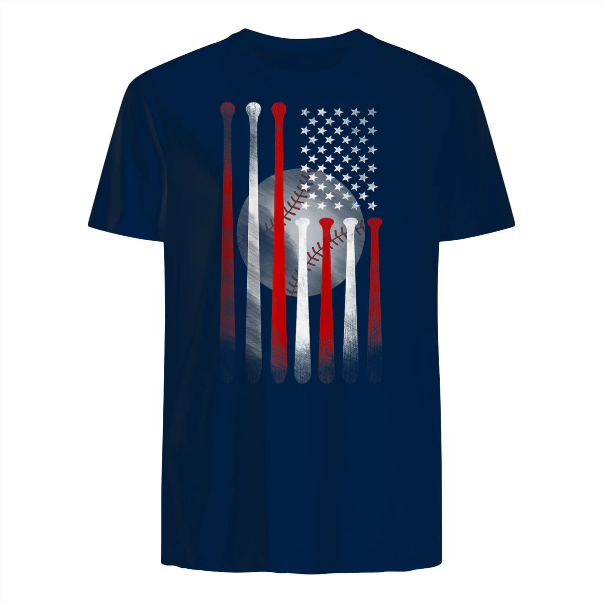 Vintage Baseball American Flag T-Shirt, Classic Fit Black Tee for Dad and Mom in Navy - back view