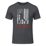 Boston Massachusetts American Flag Baseball Weathered T-Shirt in Charcoal - front view