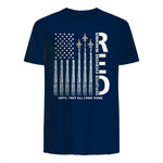 Remember Everyone Deployed RED Friday Military American Flag T-Shirt in Navy - back view