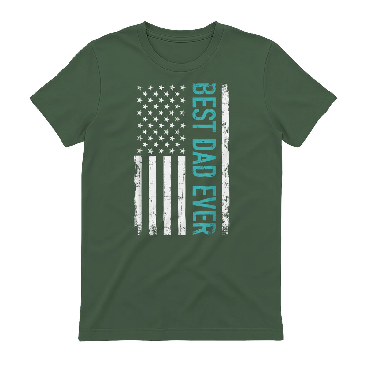 Father's day Best dad ever with US american flag Short Sleeve in Military Green - back view