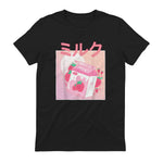 Funny Retro Nineties Japanese Kawaii Strawberry Milk Shake Carton T-Shirt in Black - back view