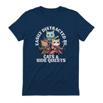 Cats Side Quest Funny Tabletop T-Shirt in Navy - back view