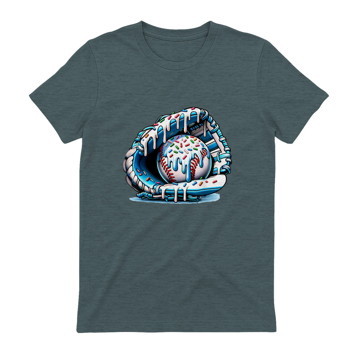 Baseball Drip Ice Cream Sprinkles Baseball Glove T-Shirt in Dark Heather - back view