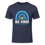 In April We Wear Blue Autism Ribbon T-Shirt in Heather Navy - front view