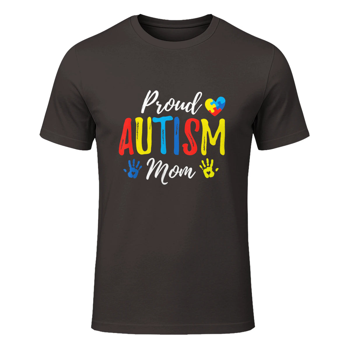 Proud Mom Autism Awareness Family Matching Shirt in Dark Chocolate - front view