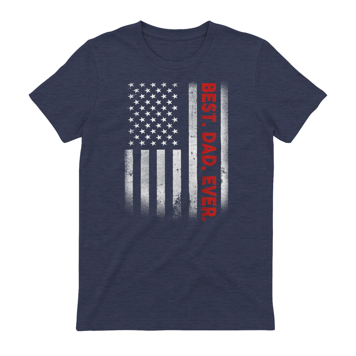 Best Dad Ever With US American Flag Gift For Father's Day in Heather Navy - back view