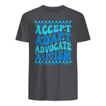 Accept Adapt Advocate Autism Awareness T-Shirt in Charcoal - back view