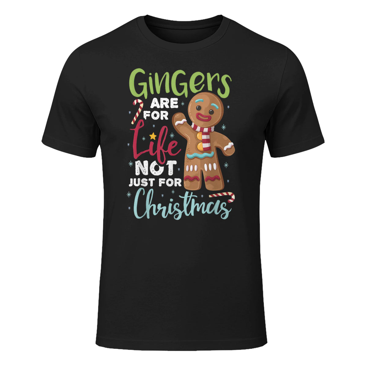 Gingers For Life Gingerbread Funny Christmas Holiday Short Sleeve in Black - front view
