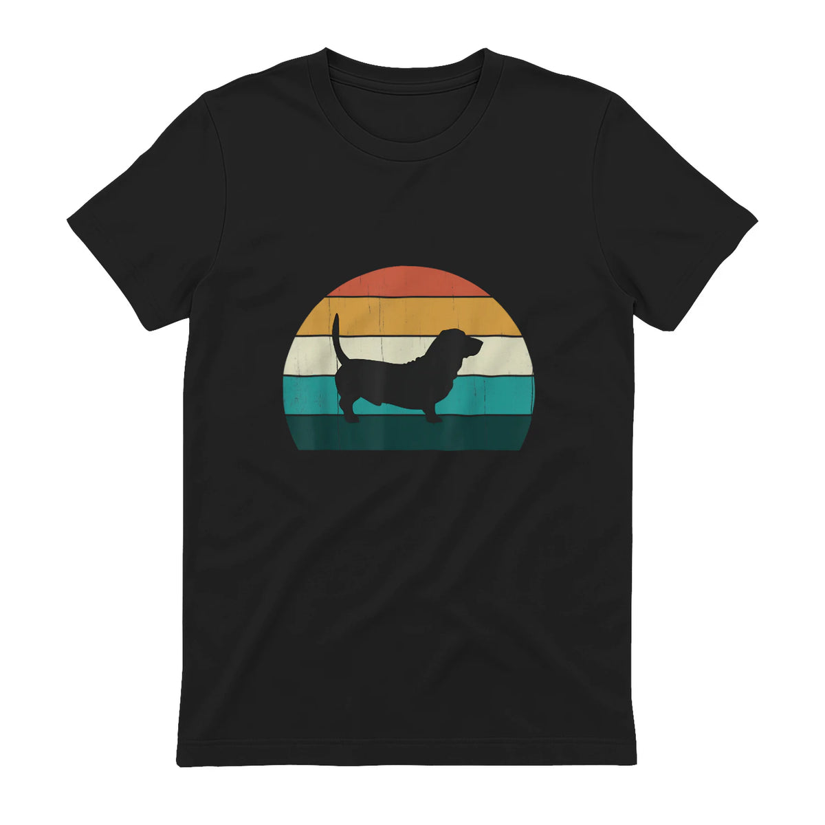 Basset Hound rétro Amant Vintage Sunset Dog & Puppy in Black - back view