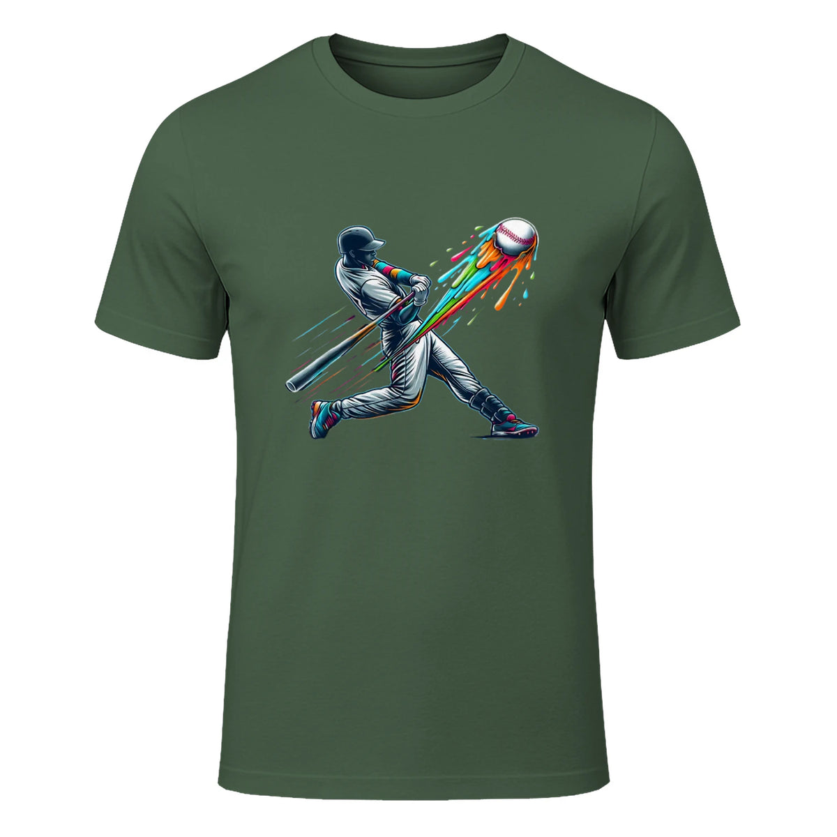 Baseball Player Drip T-Shirt in Military Green - front view