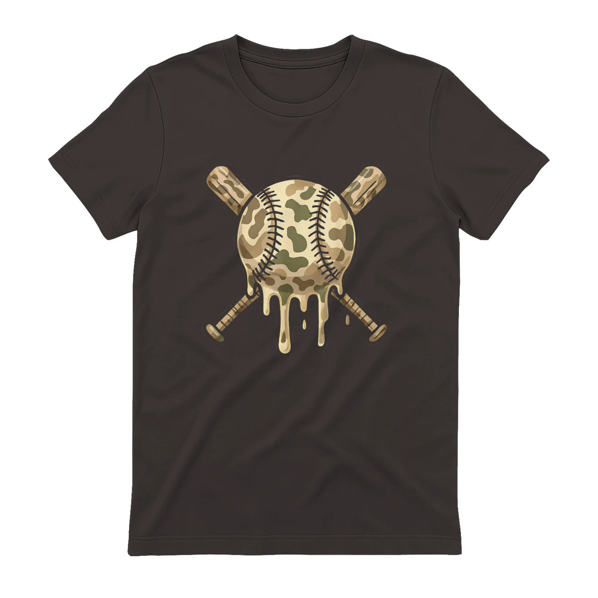 Baseball Drip Camo Baseball Bats Boys Sports Cool Game Day T-Shirt in Dark Chocolate - back view