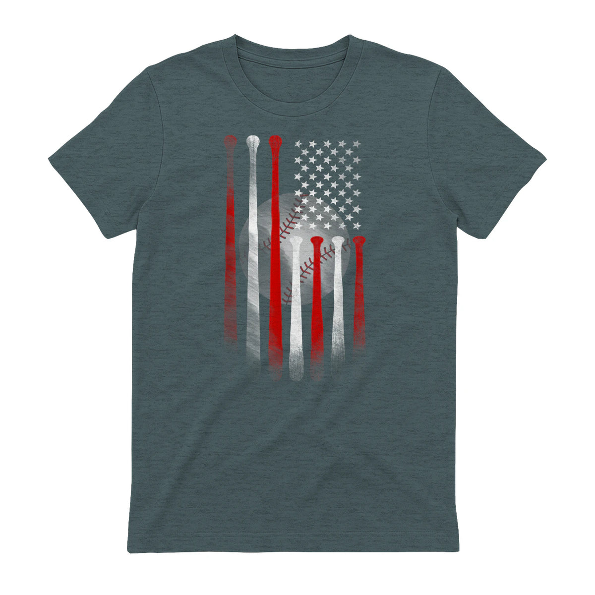 Vintage Baseball American Flag T-Shirt, Classic Fit Black Tee for Dad in Dark Heather - back view
