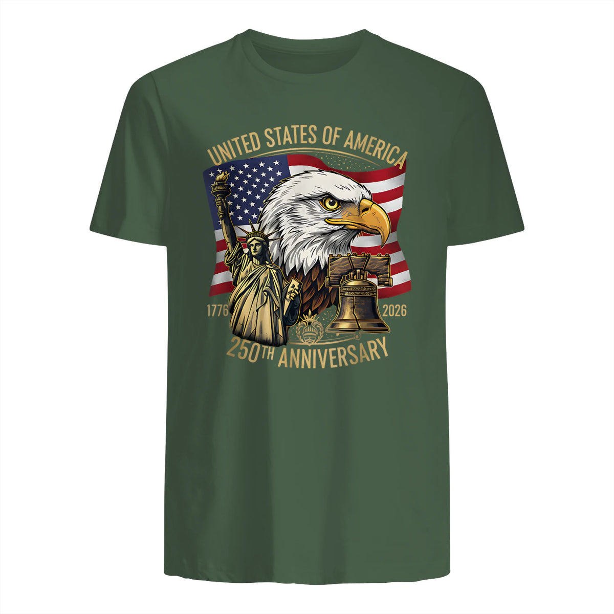Anniversary Eagle Liberty Bell T-Shirt in Military Green - back view