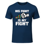 Autism His Fight is My Fight ASD Awareness Dad Mom Men Women in Navy - front view