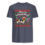 Basset Hound Chemise de Noël Merry Woofmas Père Noël Chien in Heather Navy - back view