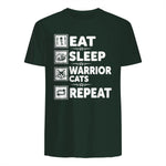 Cat & Cats Lover - Eat Sleep Warrior Cat Repeat - Cat T-Shirt in Forest Green - back view
