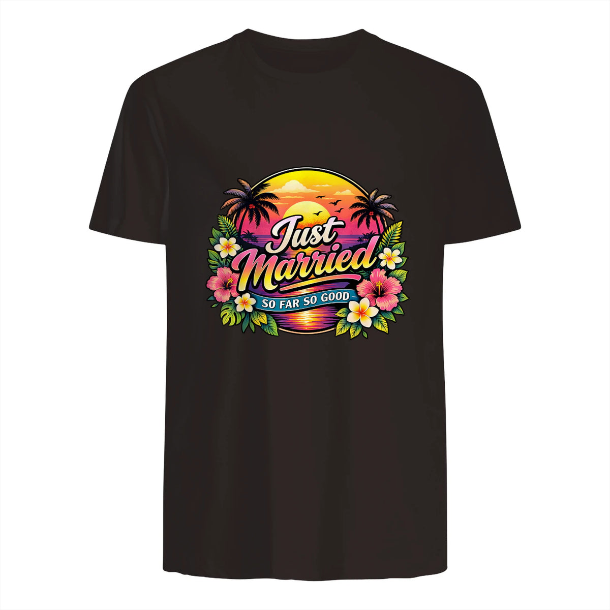 Couple de Jeunes mariés drôle Just Married Tropical Honeymoon in Dark Chocolate - back view