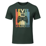 Level Sixteen Unlocked Video Gamer Birthday T-Shirt in Forest Green - front view