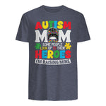 Autism Mom Raising Hero Messy Bun Autism Awareness in Heather Navy - back view