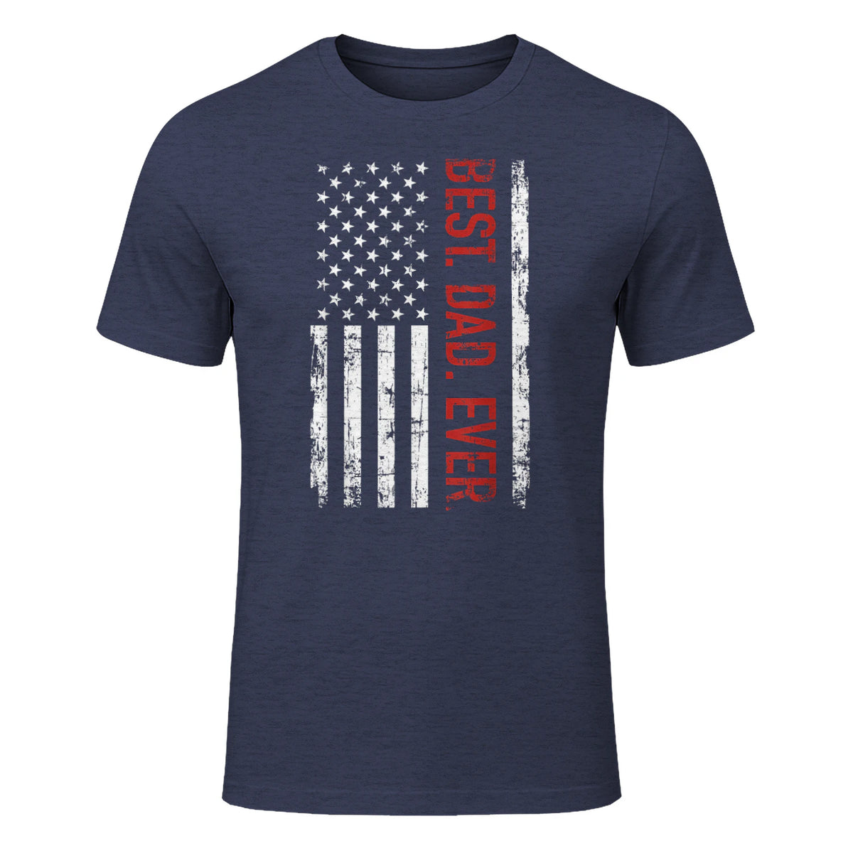 Best dad ever US american flag gift for father's day Short Sleeve in Heather Navy - front view