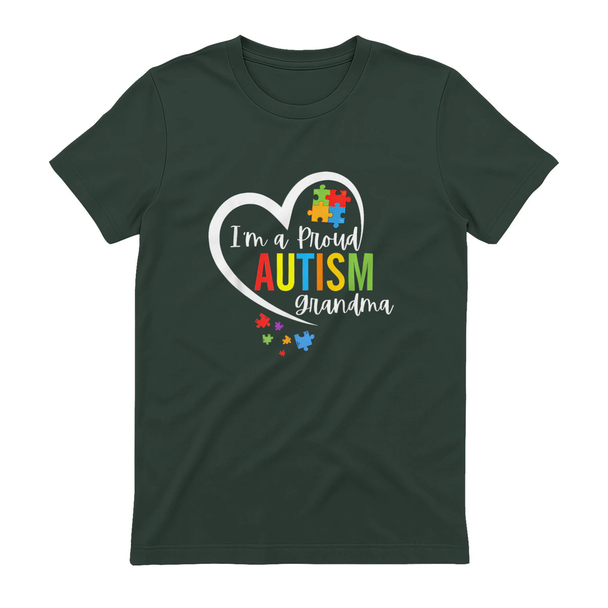 I'm A Proud Grandma Love Heart Autism Awareness Puzzle in Forest Green - back view