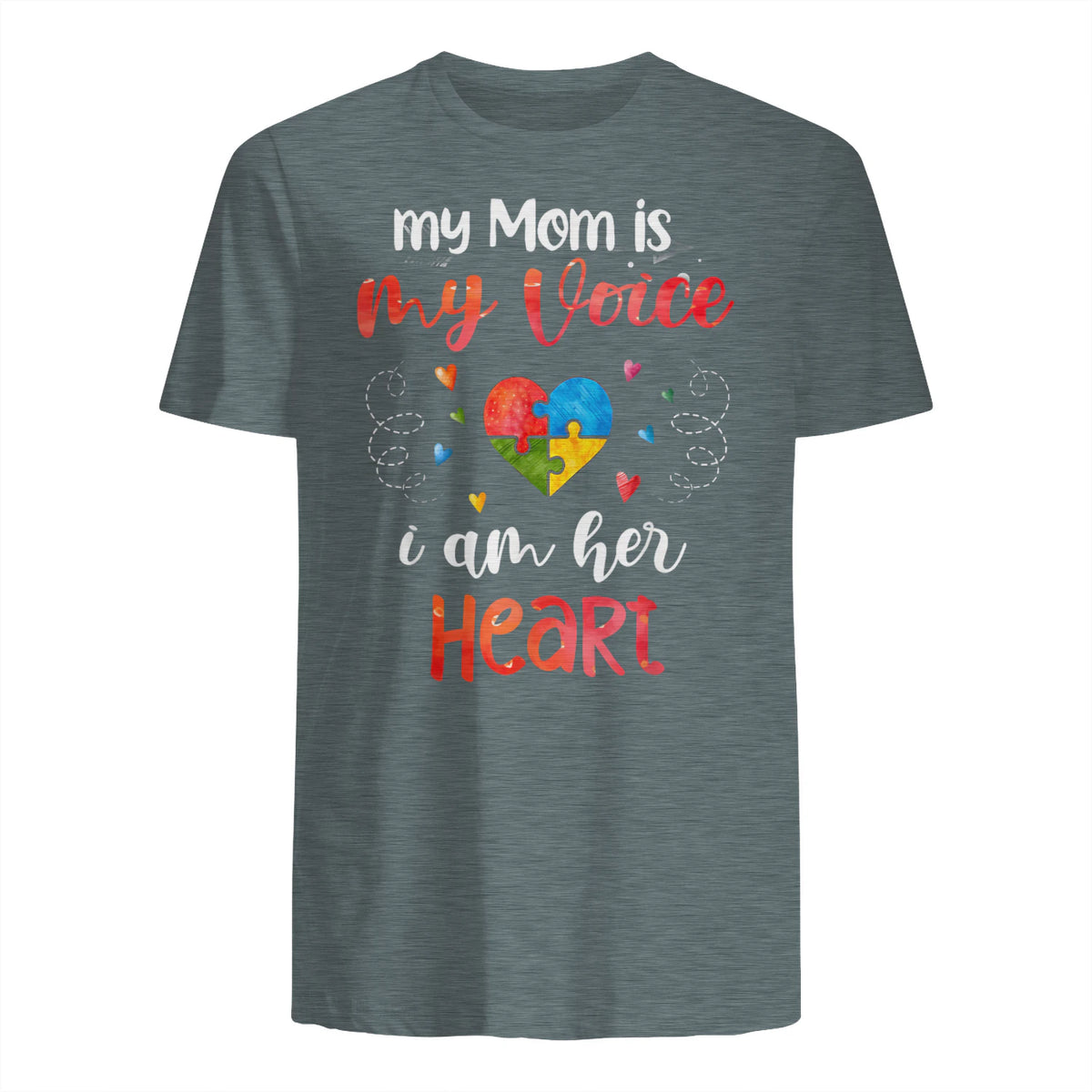 Autism Mom Support ASD T-Shirt in Dark Heather - back view