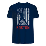 Boston Massachusetts American Flag Baseball Weathered T-Shirt in Navy - back view