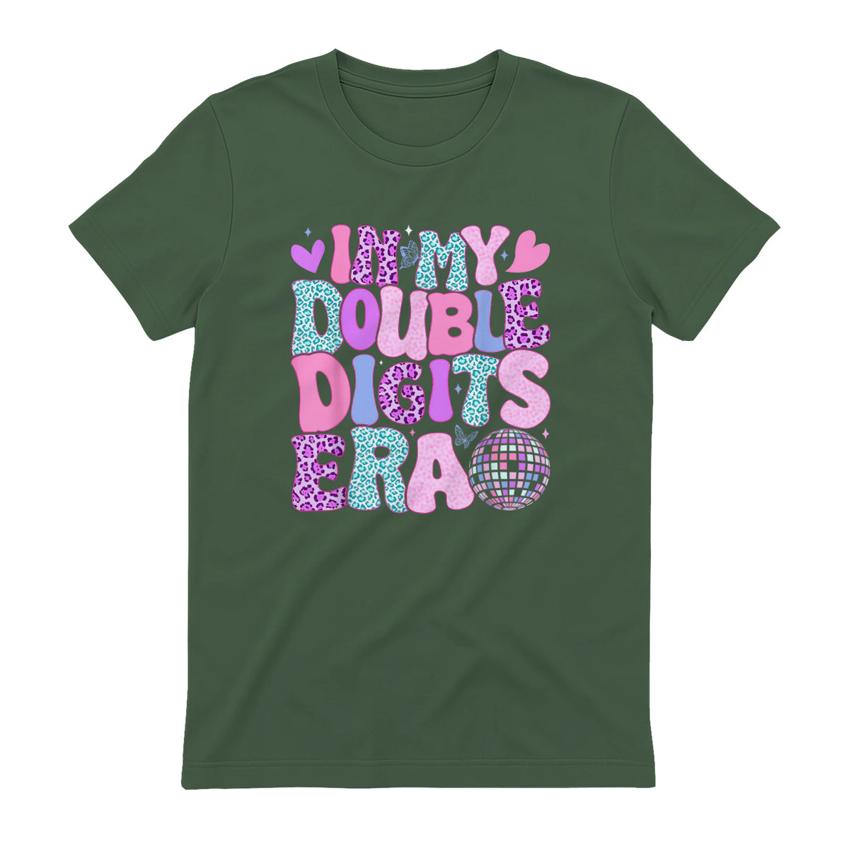 In My Double Digits Era Tenth Birthday Girl T-Shirt in Military Green - back view
