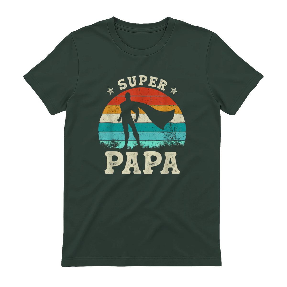 Fête des Pères Meilleur Père Humour Retro Super Papa Parfait in Forest Green - back view