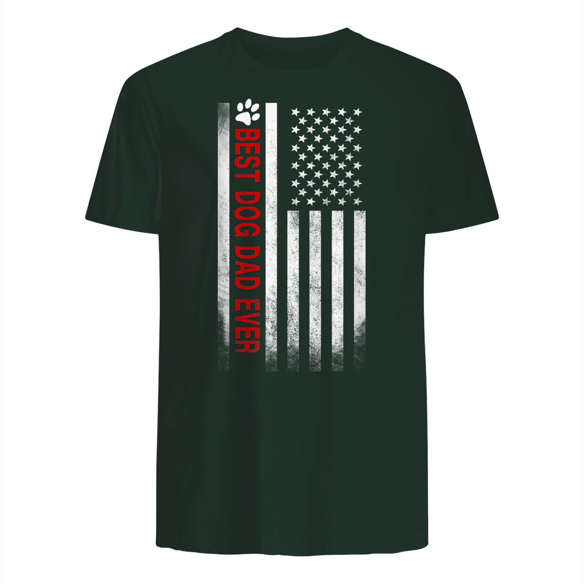 Best Dog Dad Ever American Flag Gift for Best Father in Forest Green - back view