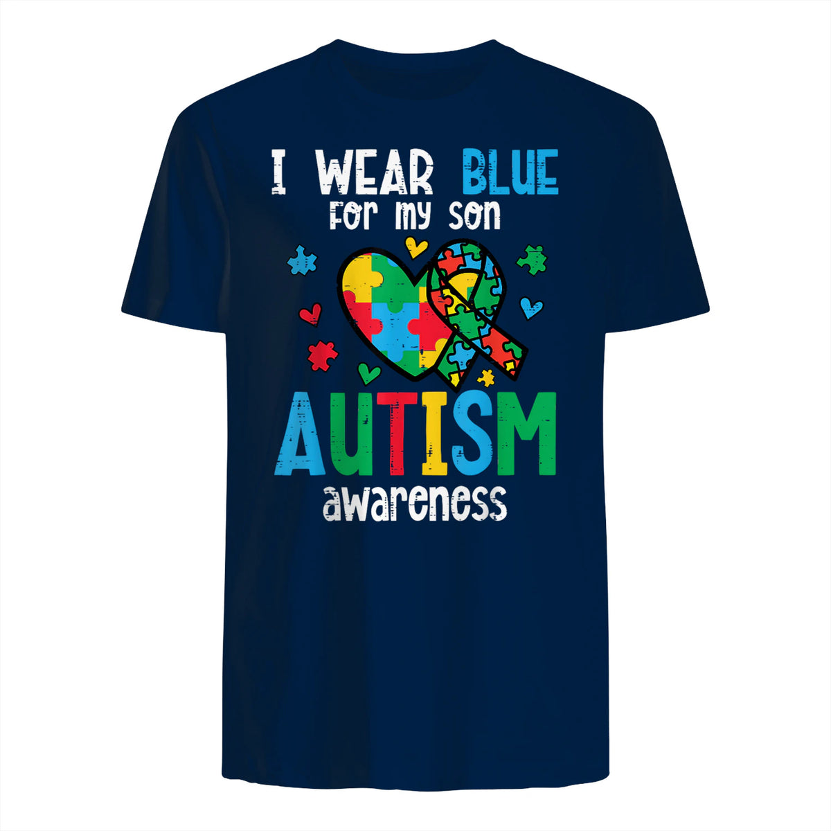 Autism Awareness Wear Blue for My Son ASD Mom Dad Men Women in Navy - back view