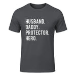 Husband daddy protector hero T Shirt cool father dad tee in Charcoal - front view