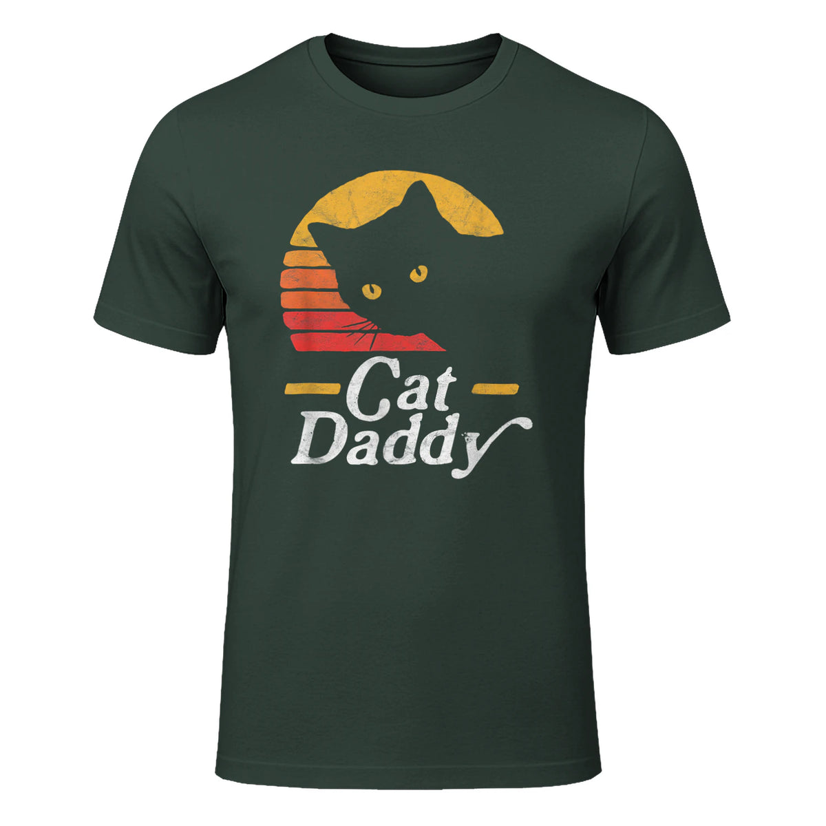 Cat Daddy Vintage Eighties Style Cat Retro Distressed in Forest Green - front view
